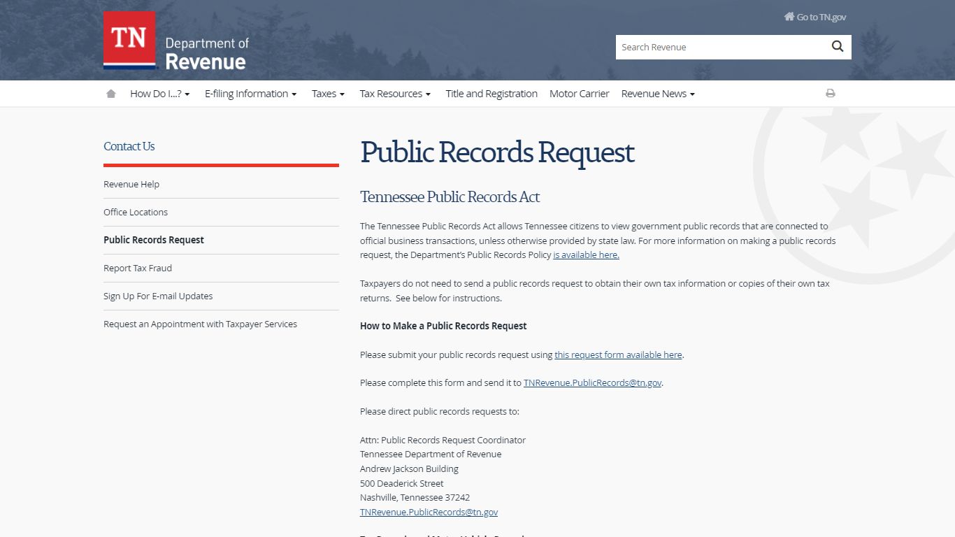 Public Records Request - Tennessee