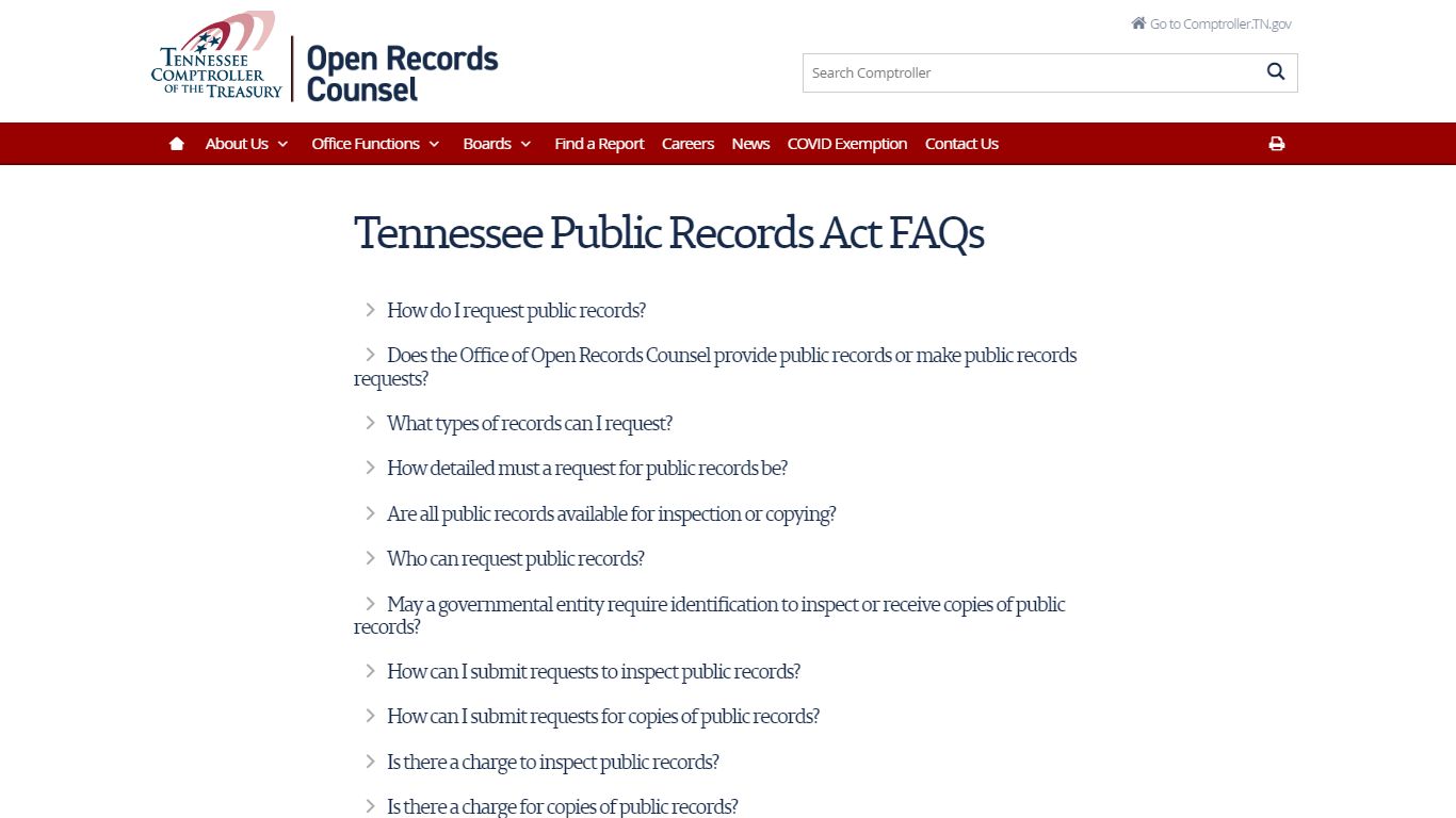 Tennessee Public Records Act FAQs